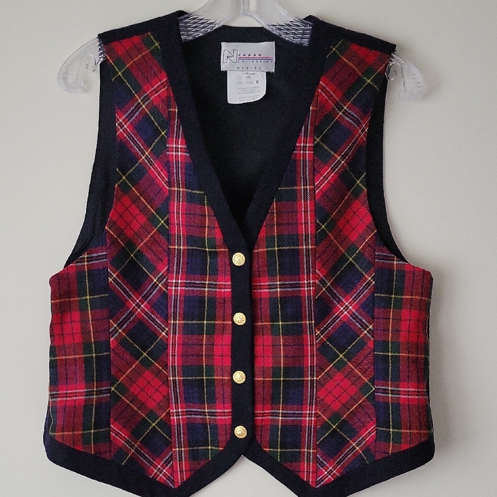 Nygard Petite Vintage Women's Red Plaid Wool Vest- Size 8P